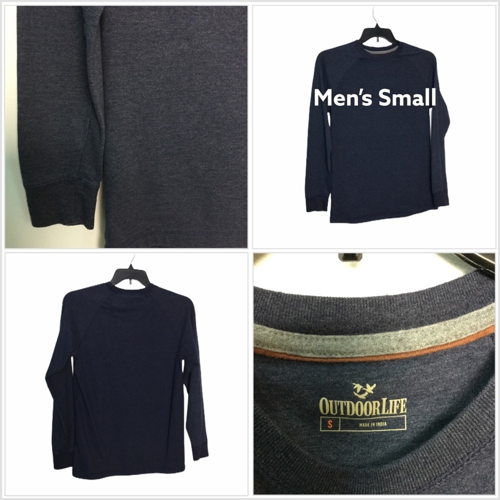 Men’s Outdoor Life S Small Shirt Crewneck Long Sleeve Navy Blue Tee T-Shirt Top